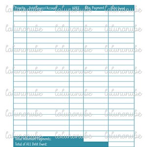 Total Debt Worksheet Debt Worksheet Printable Debt | Etsy