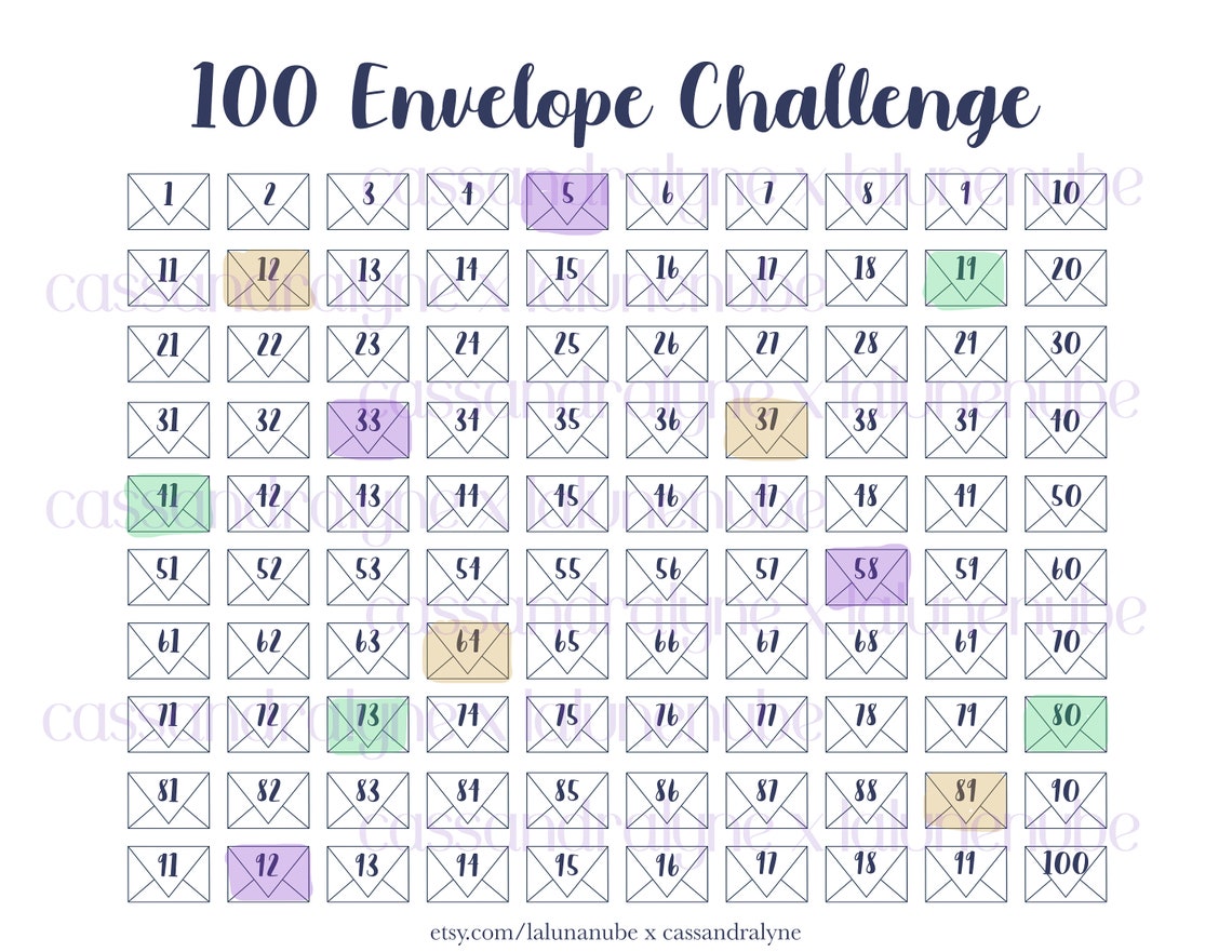 100 Cash Envelope Challenge Tracker horizontal Save 5050 Etsy