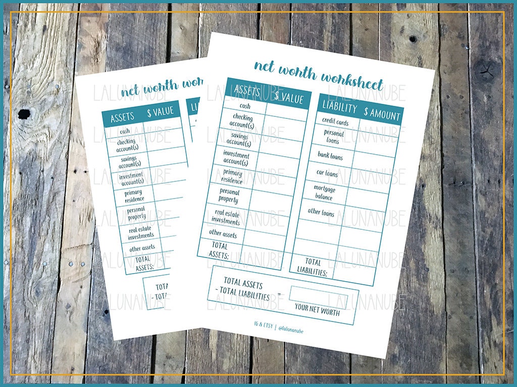 Net Worth Worksheet Net Worth Worksheet Printable Net | Etsy