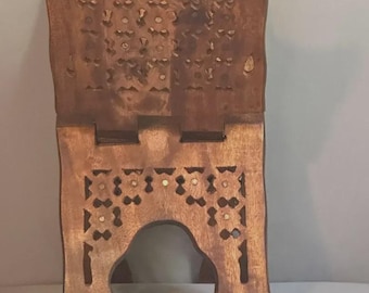 Hand Carved Wooden Folding Book Stand Rehal Quran Holder