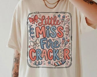Little Miss Firecracker Shirt, 4th of July Tee, Patriotic Women Shirt, Firecracker Gift, America Girl Tee, July 4th