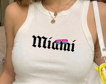Miami Tank Top, Miami Crop Tank, Beach Vacation Tee, Gothic Miami Shirt, Florida Girls Trip Top, Miami Bachelorette, City Graphic Tank