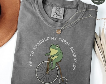 Off To Wrangle My Feral Grandkids Shirt, Funny Grandma Tee, Grandparent Gift, Frog Grandma Shirt, Funny Grandpa Tee, Gift for Grandma