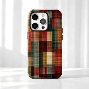 Funda para teléfono con diseño vintage de patchwork a cuadros, funda a cuadros escoceses de otoño, para iPhone 18-11 Pro Max, Samsung Galaxy y otros modelos de teléfono.