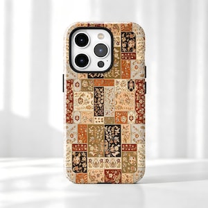 Vintage Perzisch tapijt patchwork telefoonhoesje, antieke bloemenprint, voor iPhone 16 15 14 13 Pro Max, Samsung Galaxy en andere telefoonmodellen.