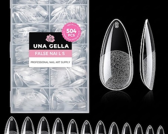 Soft Gel Full Cover Nail Tips, Stiletto Almond Shapes, 12 Sizes DIY Nail Set