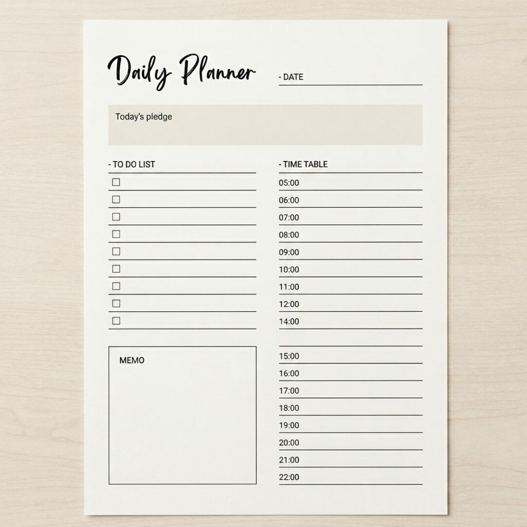 Minimalist Daily Planner Template | Printable Schedule, To-do List ...