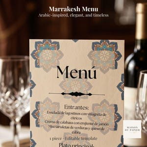 Arabic Wedding Menu Template, Editable Canva Menu Card, Moroccan Wedding Reception Menu, Luxury Table Setting