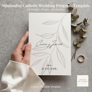 Olive Branch Wedding Program Template, Minimalist Ceremony Booklet, Botanical Order of Service, Editable Wedding Guide