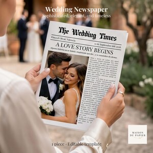 Wedding Newspaper Template, Editable Canva Invitation, Editorial Wedding Program, Modern Wedding Announcement, Printable Newspaper