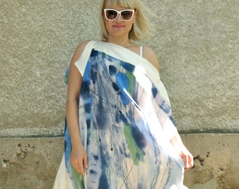 Silk Luxury Tunic, Abstract hand painted silk tunic, Painting silk Dress, Woman Luxury silk tunic, Summer day loose tunic, Oversized Tunic