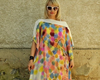 Amazing Long 100% silk tunic, Hand painted silk Caftan, Oversize dress, Loose Dress, Painting by hand silkLuxury Long Oversize dress/T0022