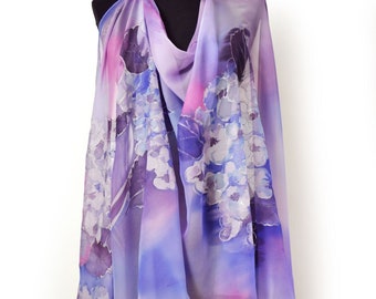 Lavender Hand-Painted Silk Scarf, Floral Bridal Shawl