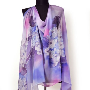 Hand-Painted Lavender Floral Silk Scarf: Luxury Bridal Shawl
