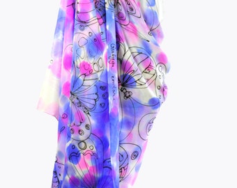 Hand Painted Silk Shawl, Painting Silk, Long Silk Shawl, Woman Silk Sarong, Luxury gift For Women, Painted Silk Wrap, Silk  Coverup, Gabyga