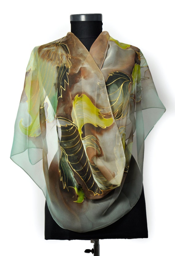 Painted leaf Silky Scarf  Canadian Maple Leaf Hand-Painted Silk Scarf | Silk Concepts  main image 2