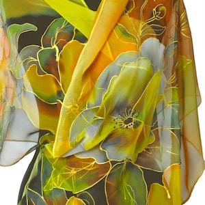 Yellow flowers/Hand painted silkscarf/Silk chiffon scarf/Exotic long scarf/Painting by hand silk/Luxury gift for woman/Woman accessory