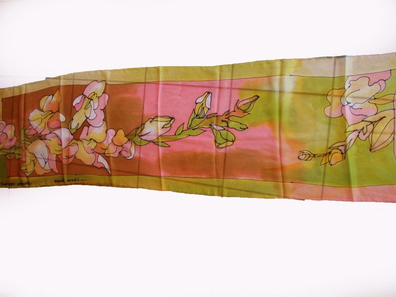 Hand Painted Silk Scarf/ Hand Painted Silk Scarf/ Woman Luxury Gift/ Woman Accessory/ Silk floral scarf/ Painting by hand, Silk Shawl S0223 image 3