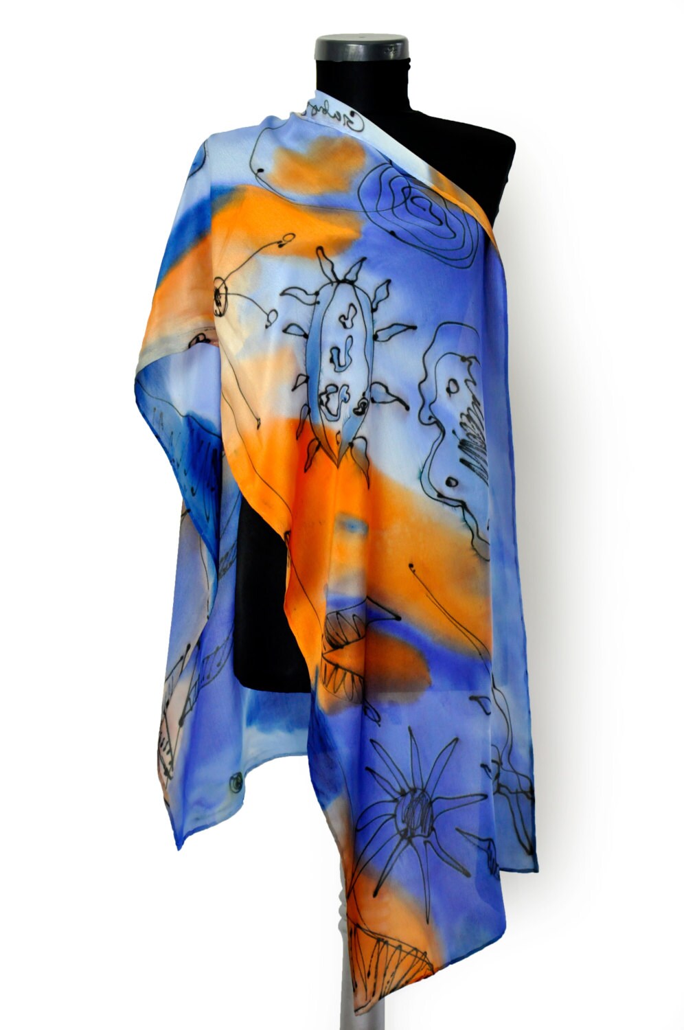 Orange and blue silk scarf Clearance