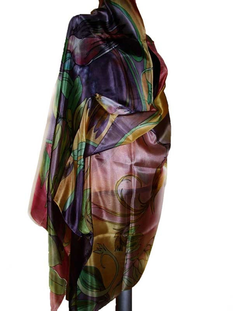 Hand Painted Silk Scarf/shawl/painted Hummingbird/woman Silk Shawl/hand ...