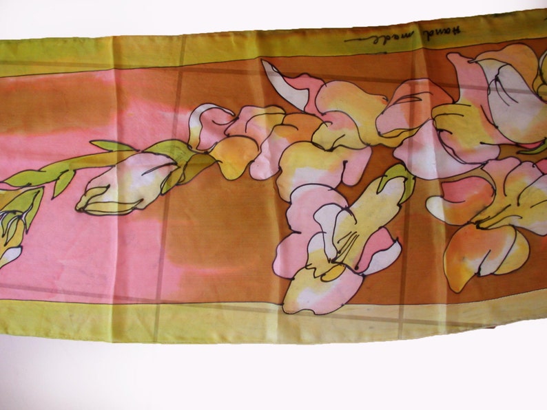 Hand Painted Silk Scarf/ Hand Painted Silk Scarf/ Woman Luxury Gift/ Woman Accessory/ Silk floral scarf/ Painting by hand, Silk Shawl S0223 image 5