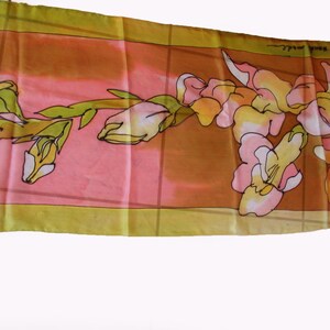 Hand Painted Silk Scarf/ Hand Painted Silk Scarf/ Woman Luxury Gift/ Woman Accessory/ Silk floral scarf/ Painting by hand, Silk Shawl S0223 image 4