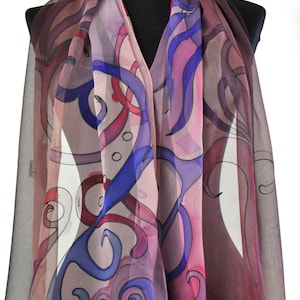 Hand Painted Silk Chiffon Scarf: Abstract Violet Accessory