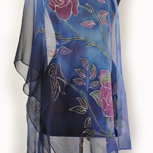 Blue roses/Painted silk scarf/Hand Painted Silk scarf/Woman silk chiffon scarf/Gift/Silk scarf/Blue flowers/Painted flowers/long shawl/S0191