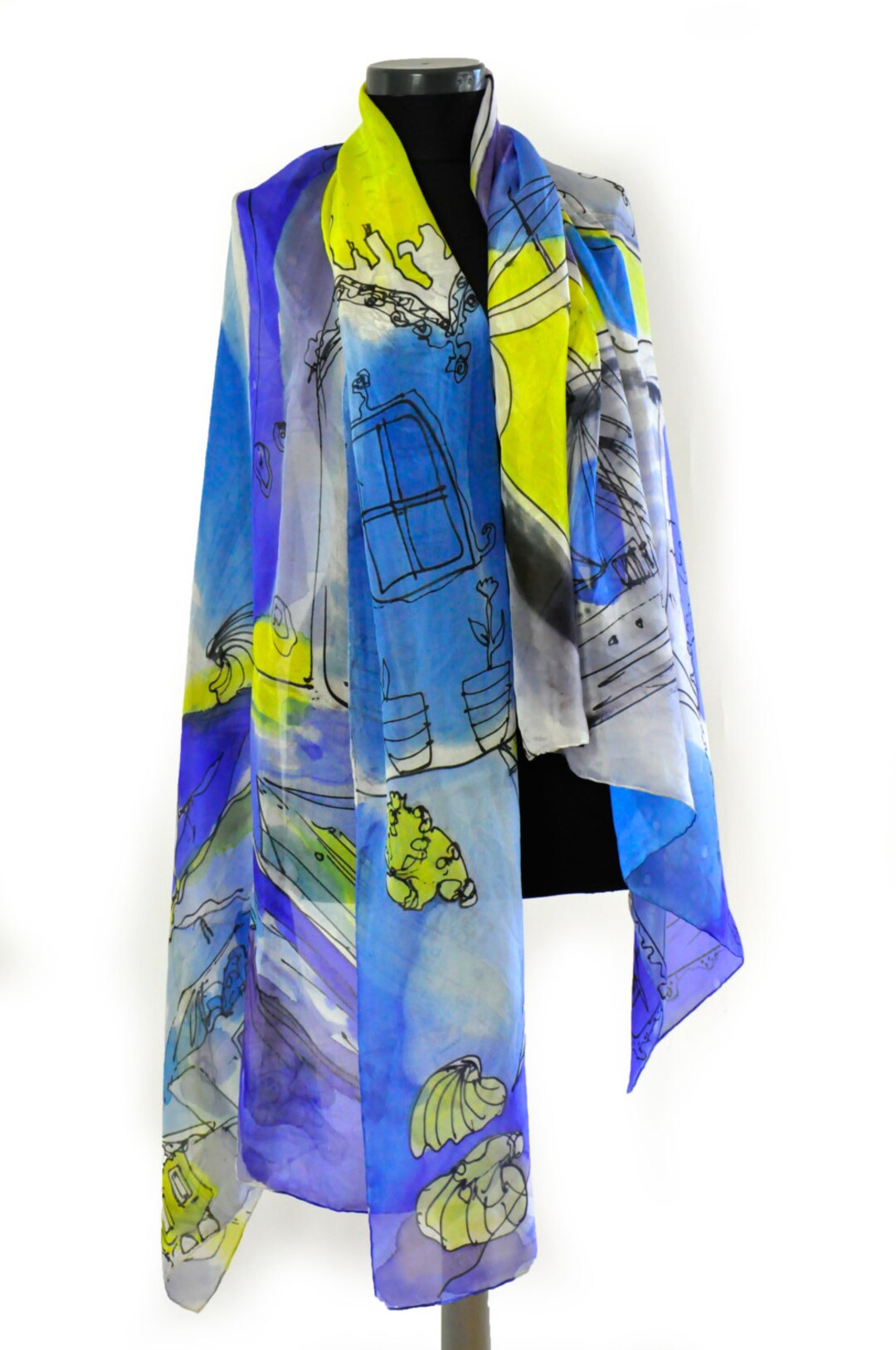 Hand Painted Silk Shawl/painting Abstract Shawl/luxury Scarf/long Woman ...