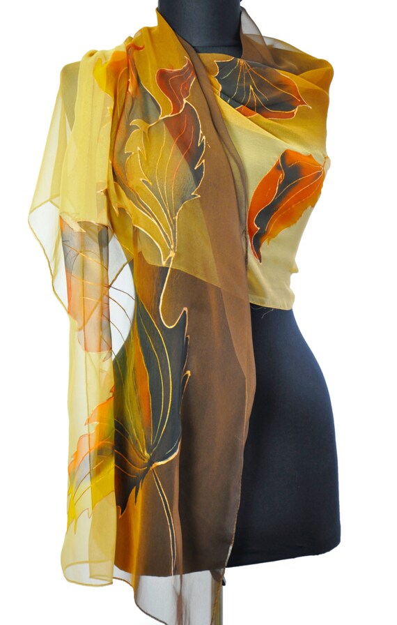 Painted leaf Silky Scarf  Canadian Maple Leaf Hand-Painted Silk Scarf | Silk Concepts  main image 4