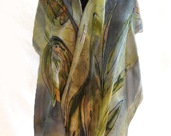 Handpainted Silk Scarf, Abstract Art Shawl for Women Gift
