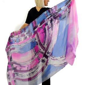 Hand Painted Silk Shawl, Abstract Long Scarf, Large Fairy Silk Wrap, Women’s Luxury Accessory, Unique Gift for Her, Long Hand Painted  Shawl