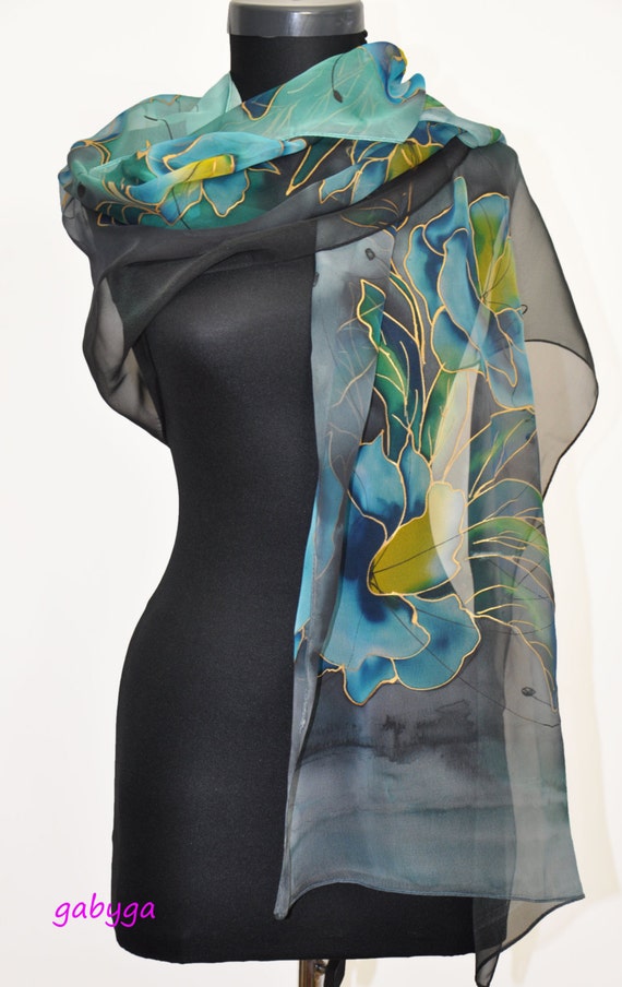 Batik Silk Scarf 11 x 70 - grey & black - Bluerock Gallery