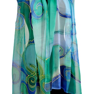 Abstract Hand Painting Silk Chiffon Scarf/Blue Scarf/Long Original scarf/Woman long scarf/Painted by hand/Luxury Gift/Christmas gift /S0143