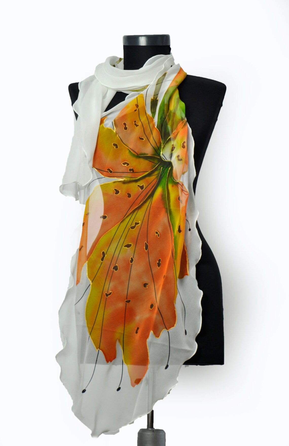 Orange Flowers/hand Painted Silk Scarf/painted Silk Etsy