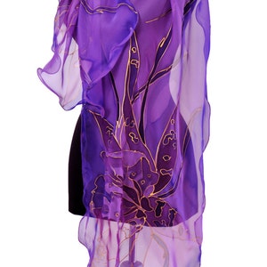 Hand-Painted Silk Chiffon Scarf: Violet Floral Shawl