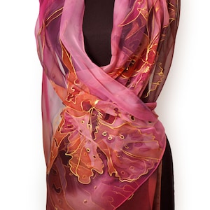 Hand painted 100% silk chiffon scarf/Painting on hand orchids/Luxury silk accessory/Holiday gifts/Spring celebration/Floral silk scarf/S0011