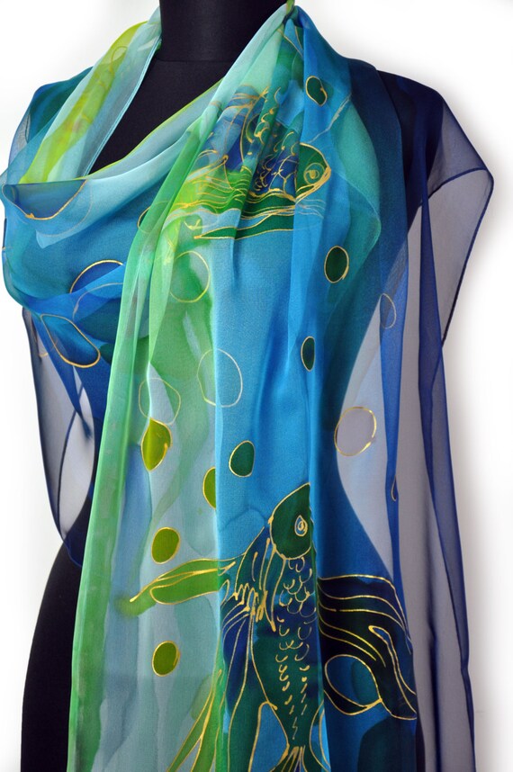 Foulard En Soie Bleu Turquoise Avec Motifs Cachemire