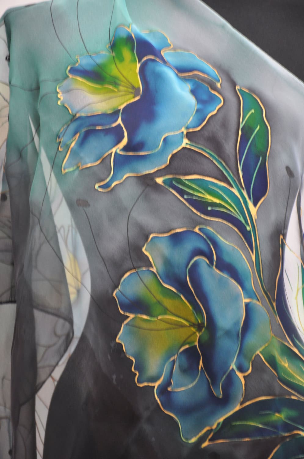 スカーフ PINKO Woman Scarf Gnawed Blue 100103A0HB E77 Blue Exotic Scarf, Hand Painted Silk Scarf, Painting by Hand