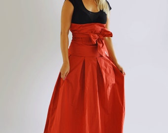 Red Long Extravagant Skirt/Womens Casual Skirt/Handmade Skirt/Bridesmaid Party Skirt/Waistband Red Taffeta skirt/Long skirt/Red summer skirt