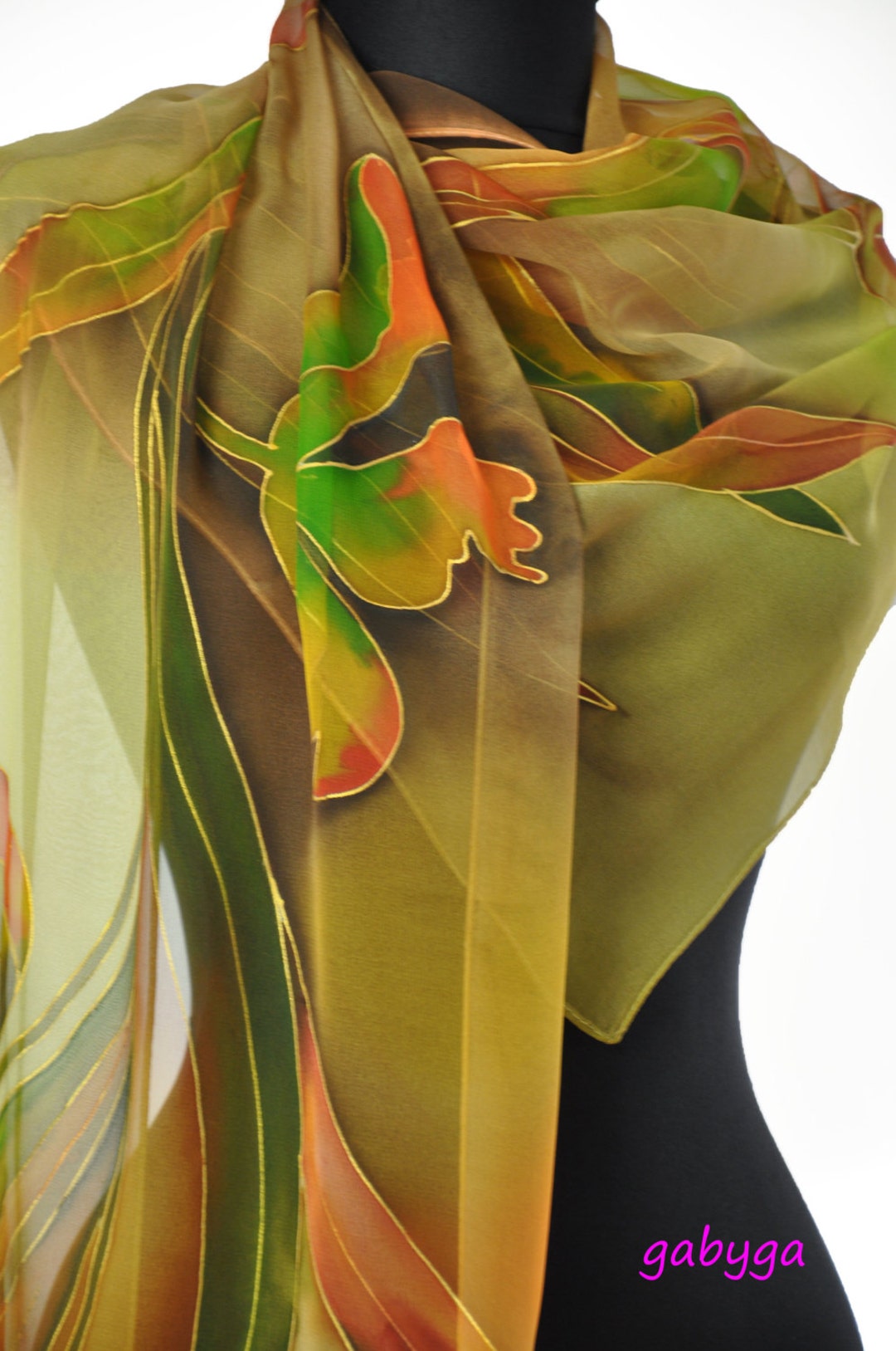 Sciarpa di seta dipinta a manoSciarpa di chiffon dipinta/Fiori