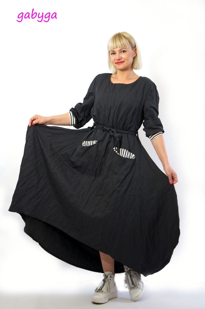 Women Patchwork Cotton Linen Dress Summer Three Quarter Sleeve O Neck Loose Fitted Short Dresses 