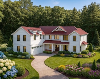 Valley Stream House Plan • 4 Bed Farmhouse • Grand 2-Story 4610 Sq Ft (PDF Drawings)