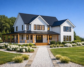 Manhasset House Plan • 4 Bed Farmhouse Estate • Grand 6315 Sq Ft 5-Bath (PDF Drawings)