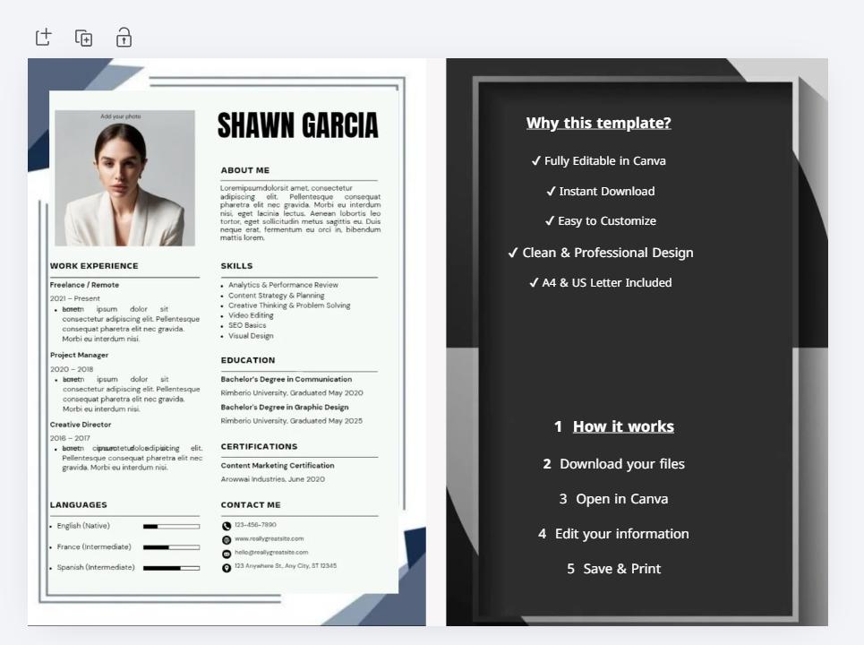 Modern Canva Resume Template | Creative CV With Clean Layout (instant ...