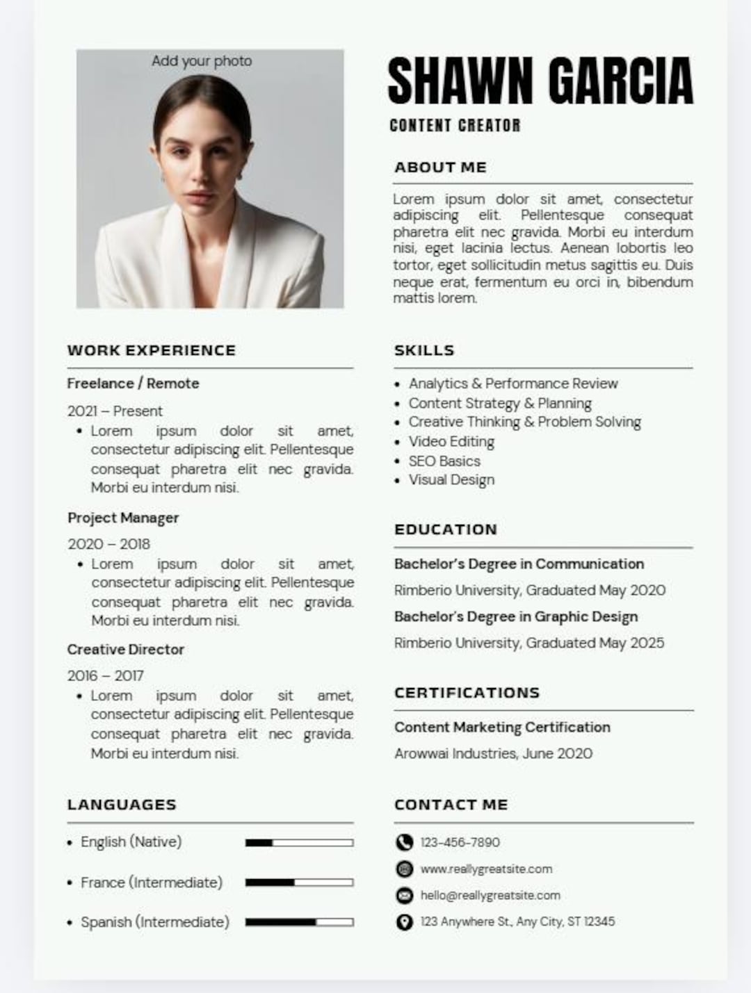 Modern Canva Resume Template | Creative CV With Clean Layout (instant ...