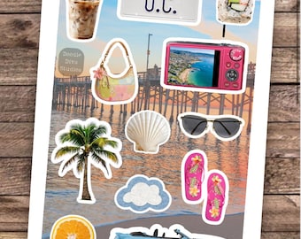 Orange County Junk Journal Stickers| Ephemera Beach City Vacation California | Vinyl Sticker Sheet