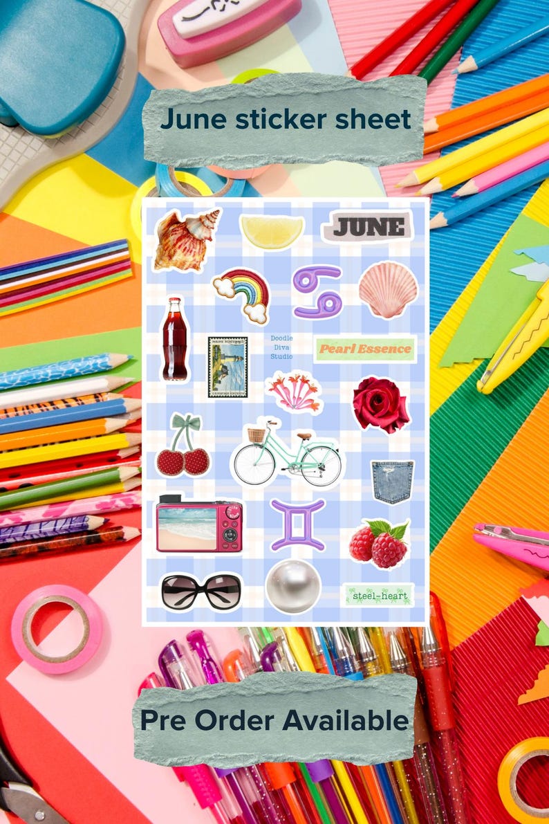 June Sticker Design June Monthly Junk Journal Sticker Sheet | Birthstone Zodiac Birth ...