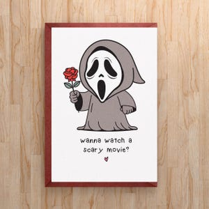 Biglietto di auguri Ghostface / Vuoi guardare un film horror? / Personalizzato per lui e per lei / Anniversario, compleanno, San Valentino