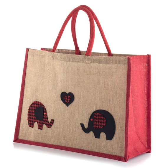 Jute Hessian Burlap Large Elephant Tote Shopping Bag Decorated Etsy